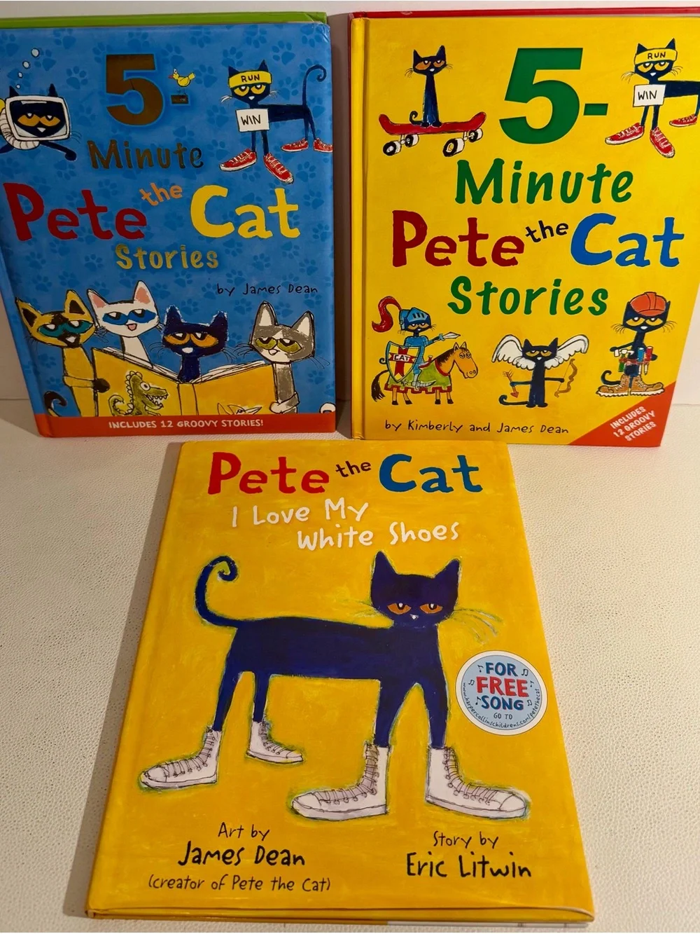 Pete the Cat 3 Hardcover Book Lot 5-Minute Stories I Love My White Shoes Kids
